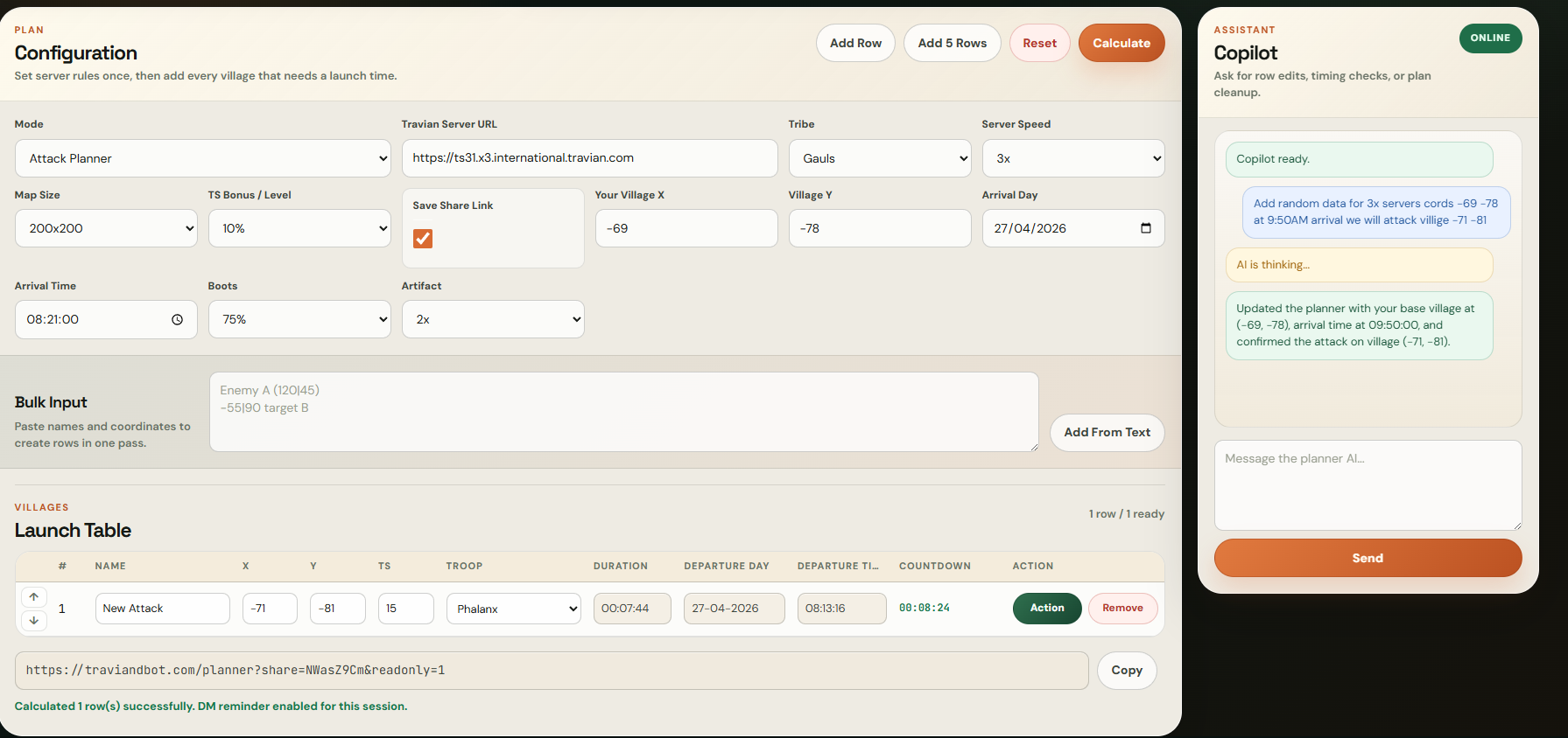 Redesigned planner interface with launch table, copilot, and attack actions.